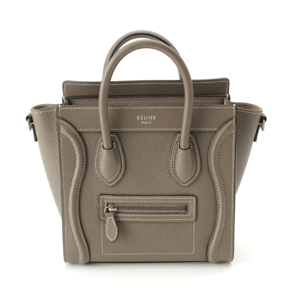 Celine Luggage Tote Shopper Leather Shoulder Handbag Greige Gray